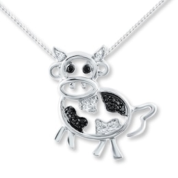 Diamond Cow Necklace 1/20 ct tw Black & White Sterling Silver 18&quot;