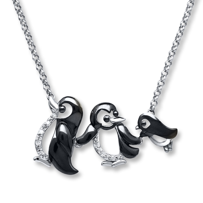 Penguin Family Necklace Diamond Accents Sterling Silver