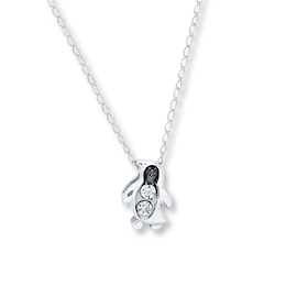 Young Teen Penguin Necklace Diamond Accents Sterling Silver 17&quot;
