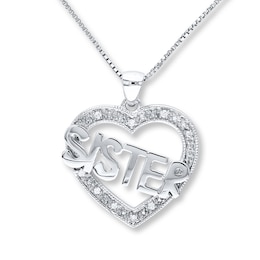 &quot;Sister&quot; Heart Necklace 1/20 ct tw Diamonds Sterling Silver