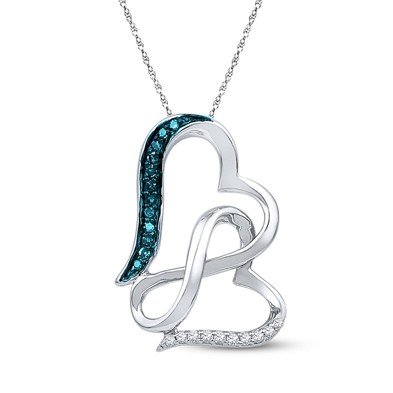 Main Image 1 of Infinity Heart Necklace 1/15 cttw Blue Diamonds Sterling Silver