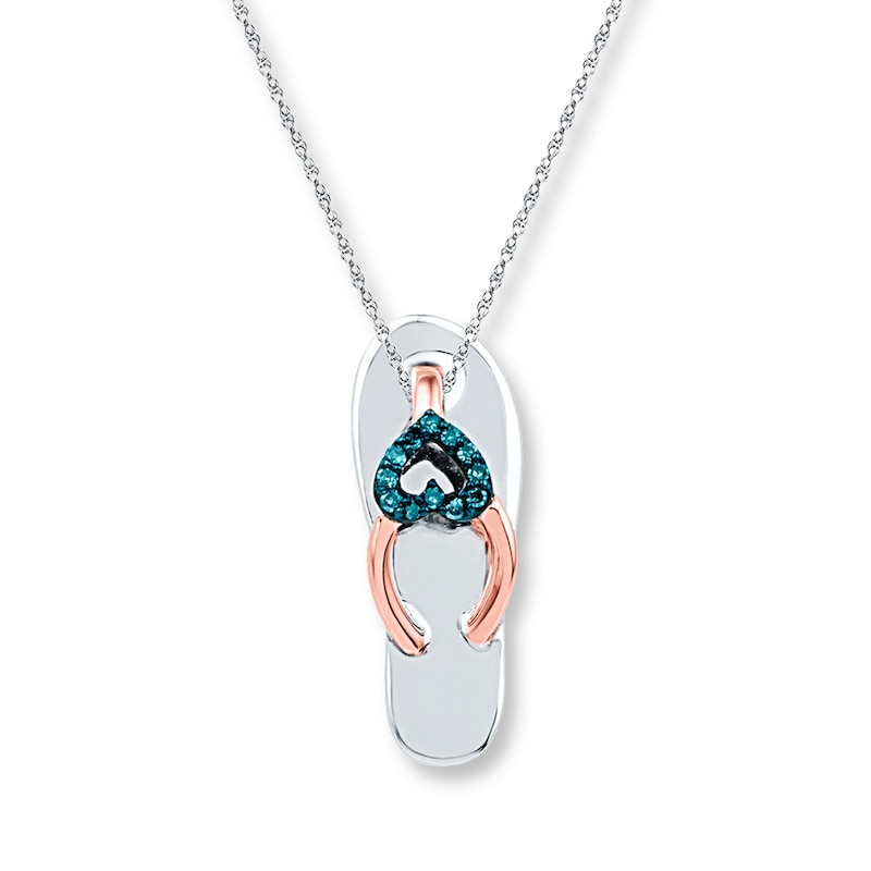 Main Image 1 of Flip-Flop Necklace Blue Diamonds Sterling Silver & 10K Rose Gold