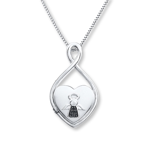 Angel Locket Necklace Black Diamond Accents Sterling Silver
