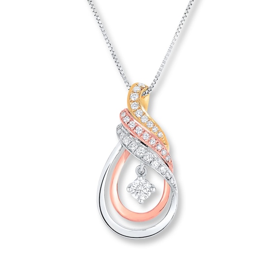 Diamond Necklace 1/4 ct tw Round-cut 10K Tri-Color Gold 18"