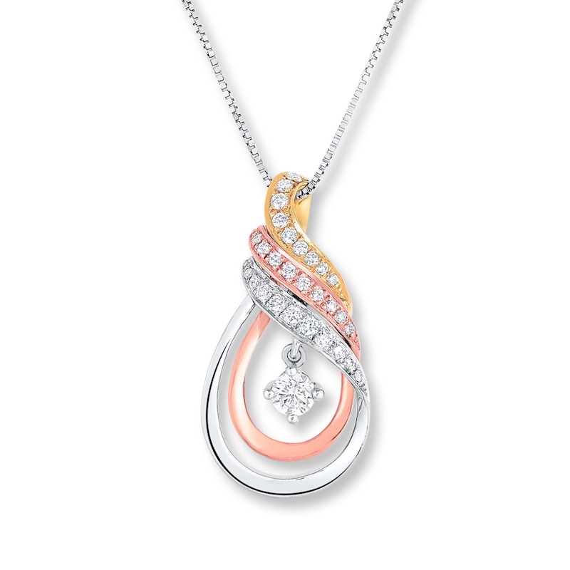 Main Image 1 of Diamond Necklace 1/4 ct tw Round-cut 10K Tri-Color Gold 18"