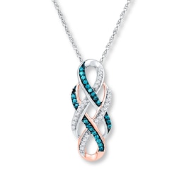 Blue/White Diamonds 1/4 ct tw Necklace Sterling Silver & 10K Rose Gold