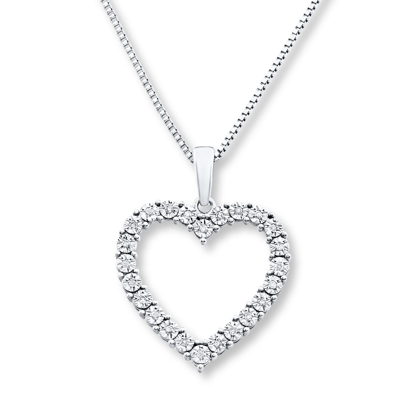 Main Image 1 of Diamond Heart Necklace 1/10 ct tw Round-cut Sterling Silver 18"