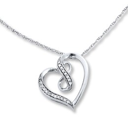 Diamond Heart Necklace 1/15 ct tw Round-cut Sterling Silver 18&quot;