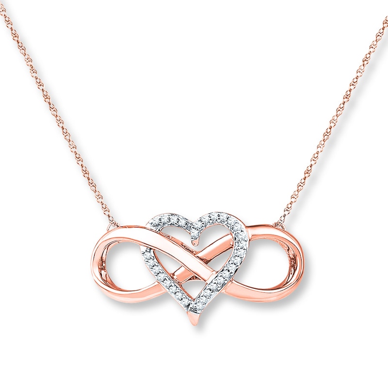 Heart Infinity Necklace 1/10 ct tw Diamonds 10K Rose Gold