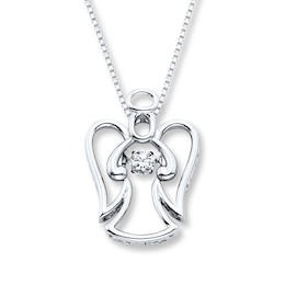 Unstoppable Love 1/6 ct tw Necklace Sterling Silver Angel 18&quot;