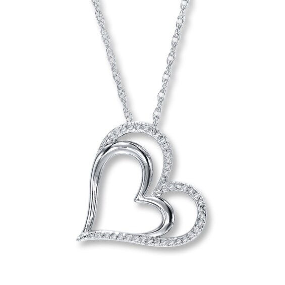 Diamond Heart Necklace 1/10 ct tw Round-cut Sterling Silver 18"