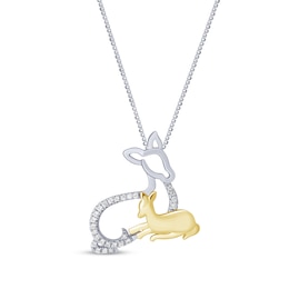 Deer Necklace 1/10 ct tw Diamonds Sterling Silver & 10K Yellow Gold