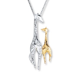 Giraffe Necklace 1/20 ct tw Diamonds Sterling Silver & 10K Yellow Gold