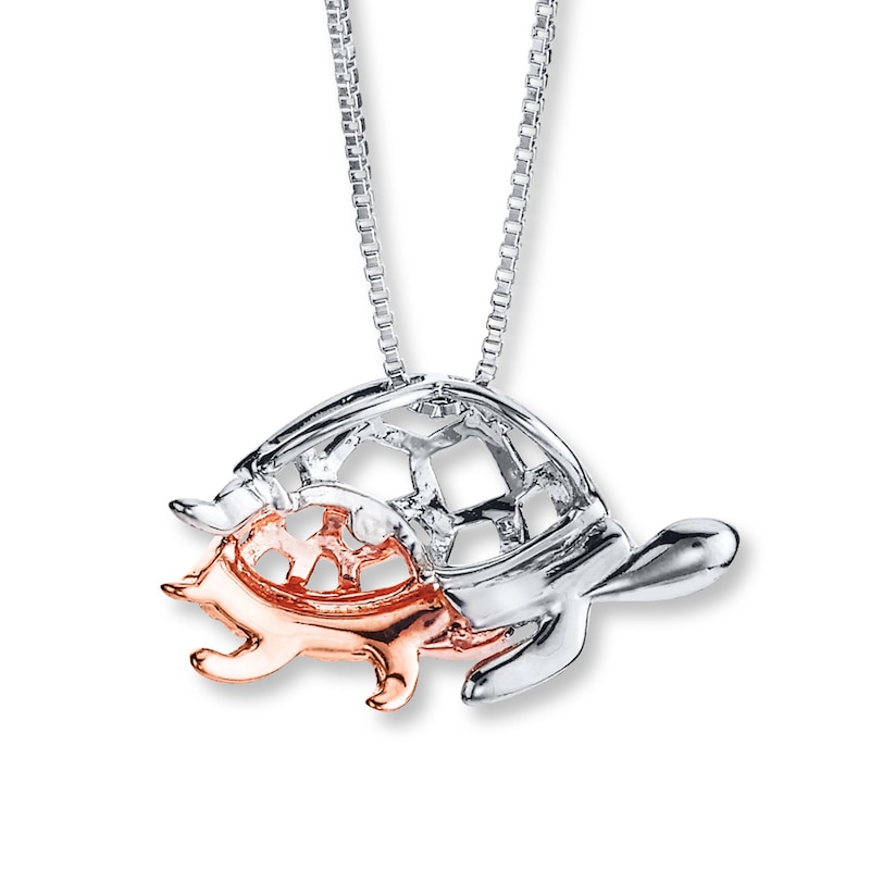 Turtle Necklace 1/20 ct tw Diamonds Sterling Silver & 10K Rose Gold