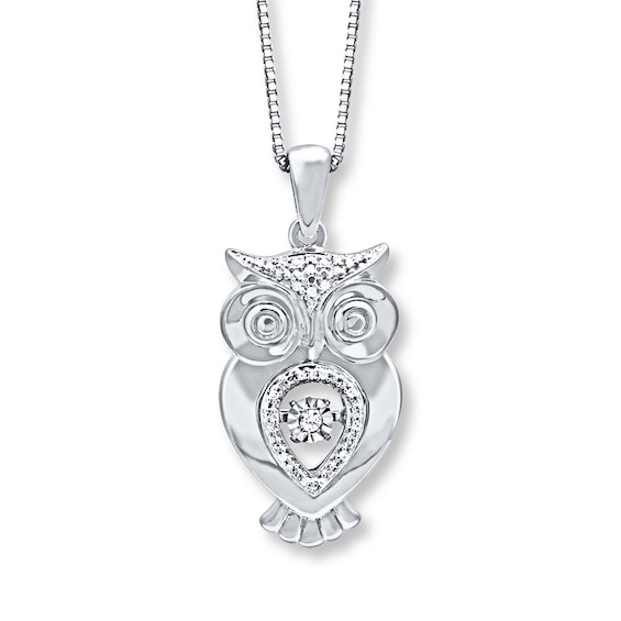 Unstoppable Love 1/20 ct tw Necklace Sterling Silver Owl 18"