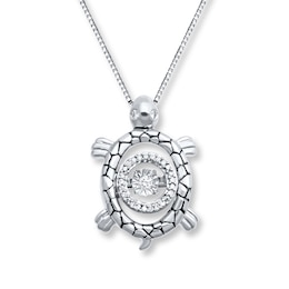 Unstoppable Love 1/15 ct tw Necklace Sterling Silver Turtle 18&quot;