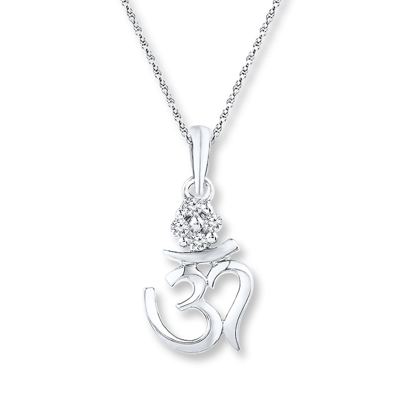 Main Image 1 of Diamond Om Necklace 1/20 ct tw Round-cut Sterling Silver