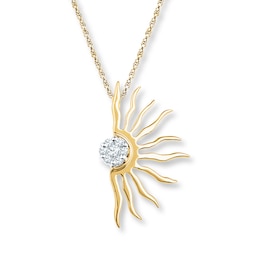 Diamond Sun Necklace 1/10 ct tw Round-cut 10K Yellow Gold