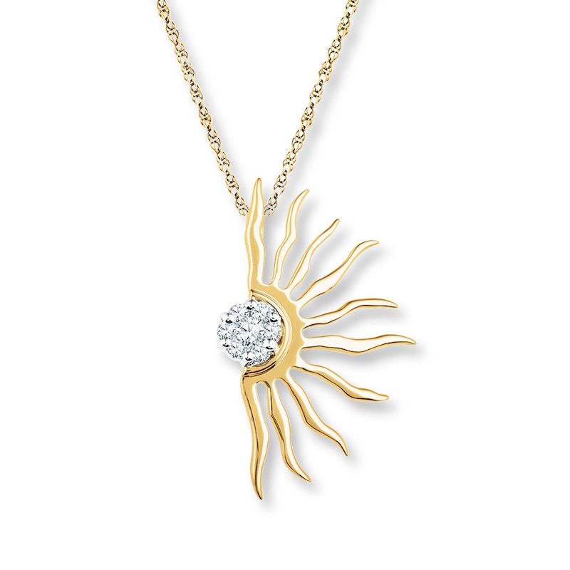 Main Image 1 of Diamond Sun Necklace 1/10 ct tw Round-cut 10K Yellow Gold