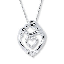 Mom Heart Necklace 1/15 ctw Diamonds Sterling Silver Necklace