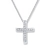 Thumbnail Image 0 of Cross Necklace 1/10 ct tw Diamonds 10K White Gold 18"