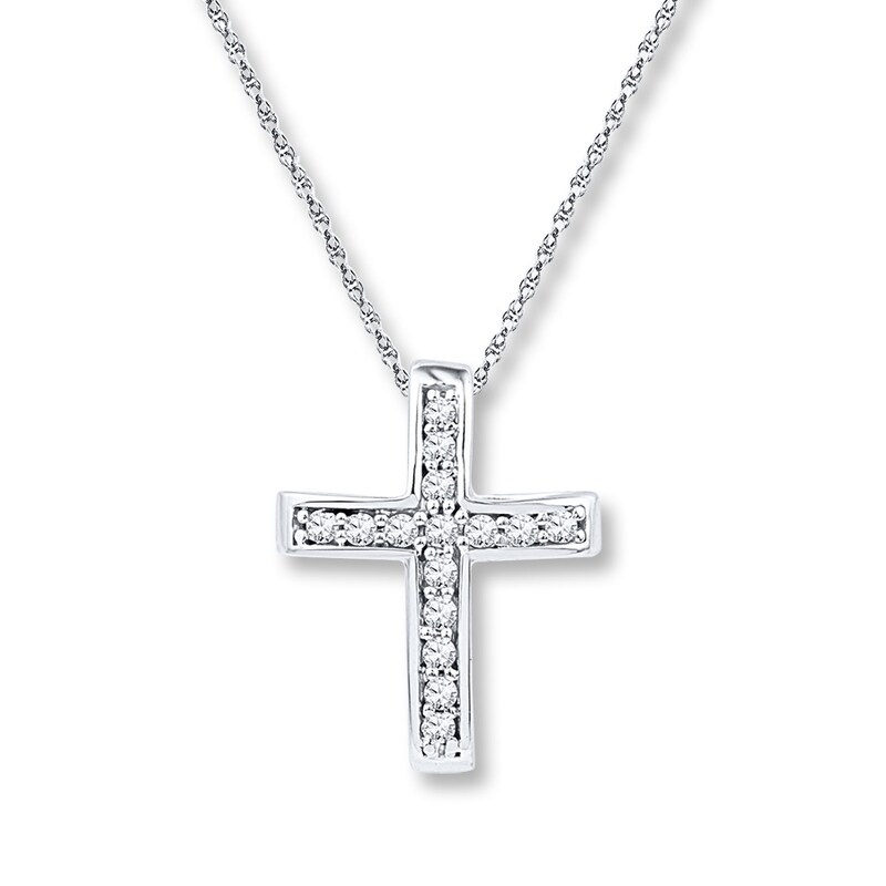 Cross Necklace 1/10 ct tw Diamonds 10K White Gold 18"