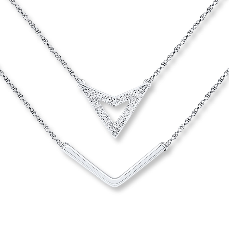 Chevron Necklace 1/15 ct tw Diamonds Sterling Silver 18"