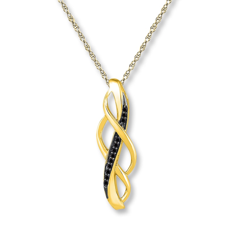 Black Diamond Necklace 1/15 ct tw Round-cut 10K Yellow Gold 18"