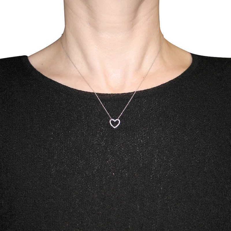 Diamond Heart Necklace 1/10 ct tw Round-cut 14K White Gold