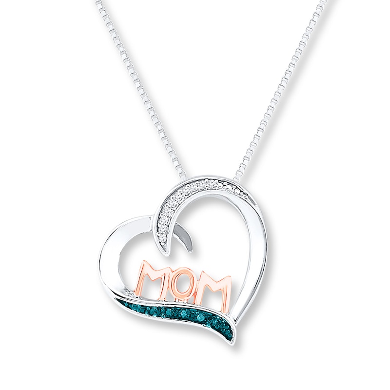 Mom Heart Necklace 1/20 ct tw Diamonds Sterling Silver & 10K Rose Gold 18"