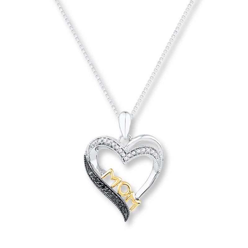 Mom Heart Necklace 1/10 ct tw Diamonds Sterling Silver & 10K Yellow Gold 18"