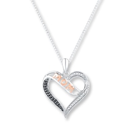 Mom Heart Necklace 1/8 ct tw Diamonds Sterling Silver & 10K Rose Gold 18&quot;