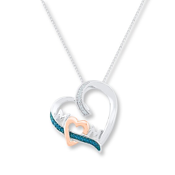 Mom Heart Necklace 1/20 ct tw Diamonds Sterling Silver & 10K Rose Gold 18"