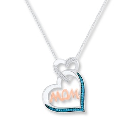 Mom Heart Necklace 1/10 ct tw Diamonds Sterling Silver & 10K Rose Gold 18&quot;