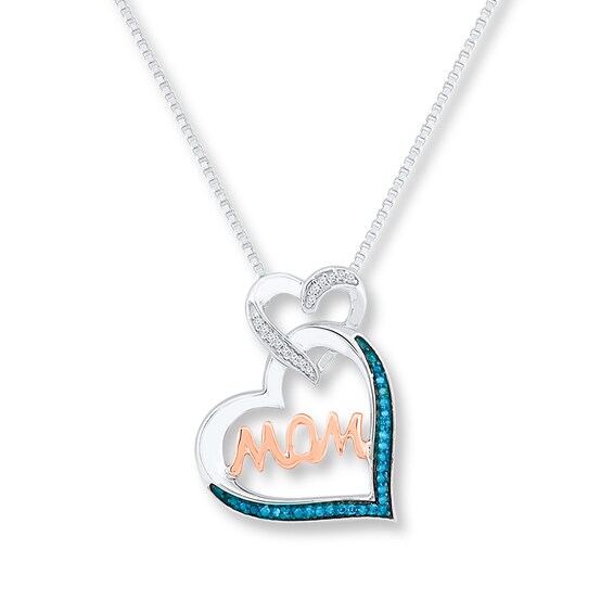 Mom Heart Necklace 1/10 ct tw Diamonds Sterling Silver & 10K Rose Gold 18"