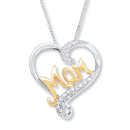 Mom Necklace 1/20 ct tw Diamonds Sterling Silver & 10K Yellow Gold