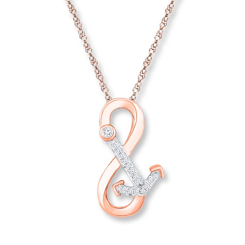 Infinity Anchor Necklace 1/20 ct tw Diamonds 10K Rose Gold 18"