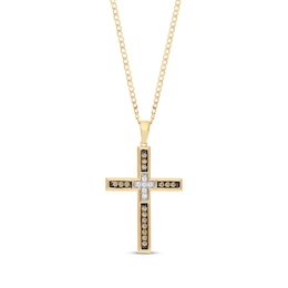 Men's Diamond Cross Necklace 3/8 ct tw 10K Yellow Gold 22"