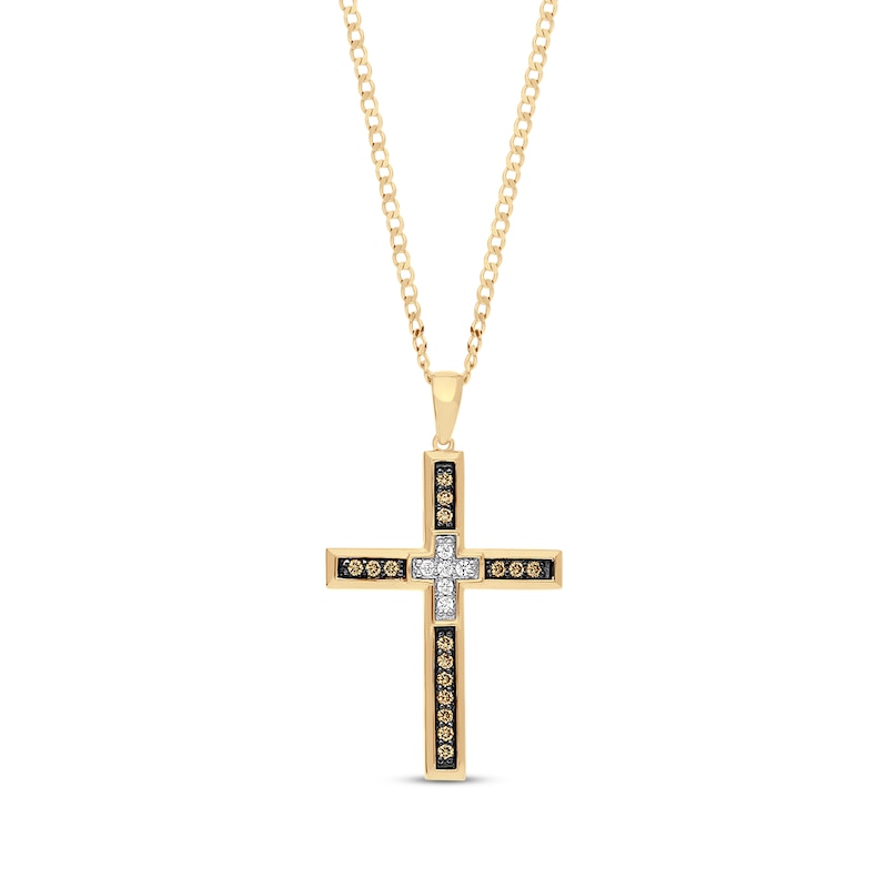 Main Image 1 of Men's Diamond Cross Necklace 3/8 ct tw 10K Yellow Gold 22"