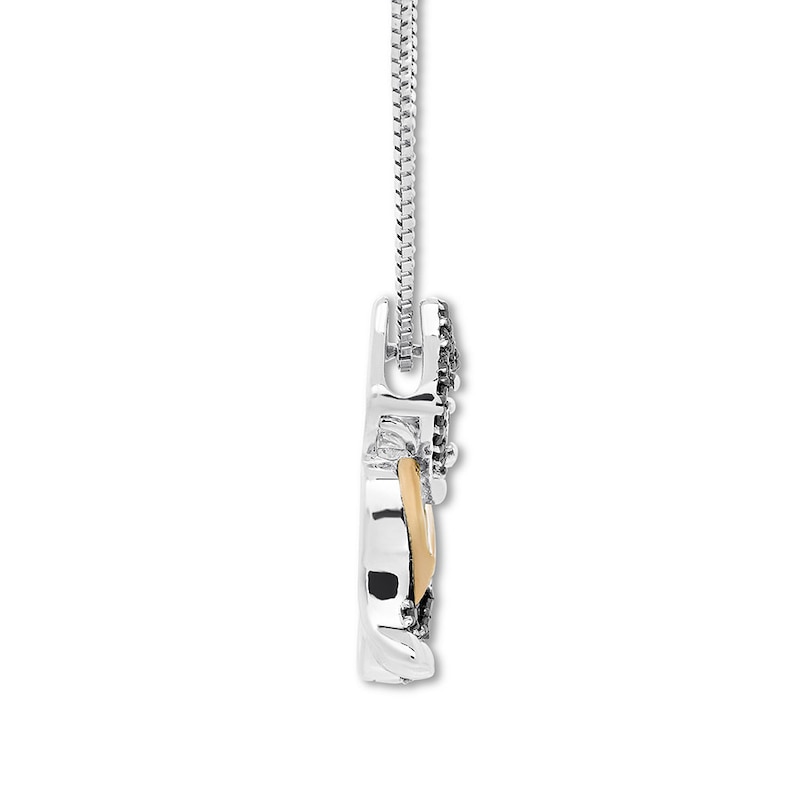 Black Diamond Cat Necklace 1/5 ct tw Sterling Silver & 10K Yellow Gold