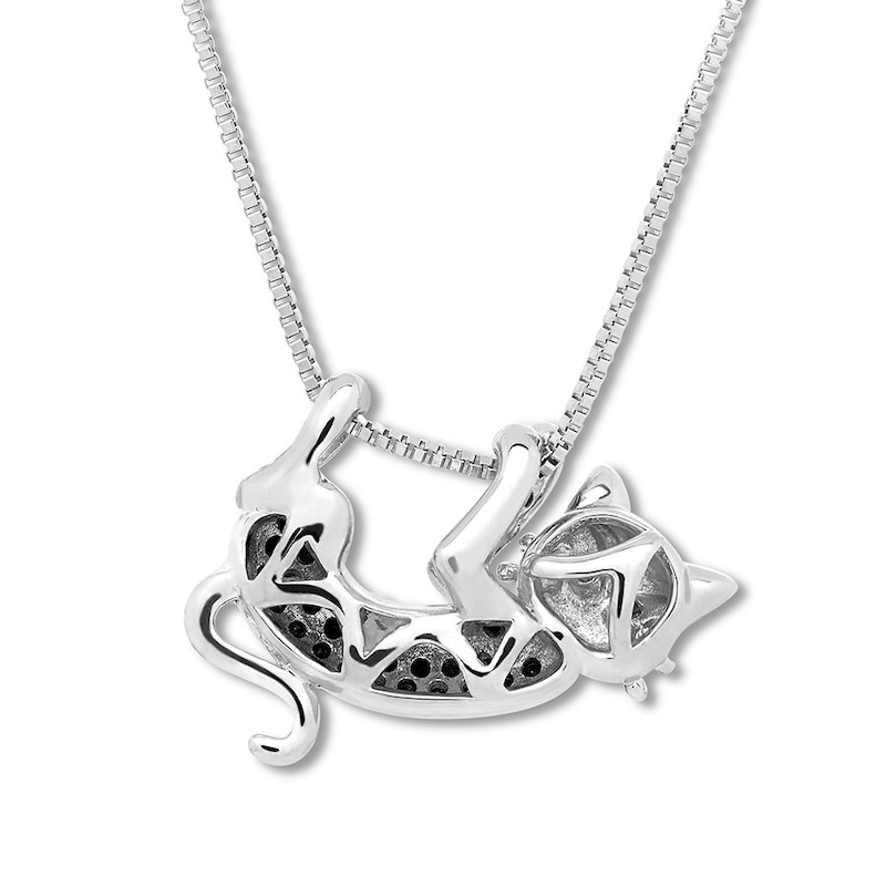 Black Diamond Cat Necklace 1/5 ct tw Sterling Silver & 10K Yellow Gold