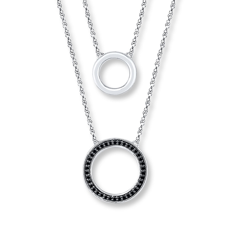 Circle Layered Necklace 1/8 ct tw Diamonds Sterling Silver 18"
