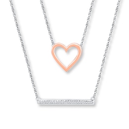 Layered Necklace 1/15 ct tw Diamonds Sterling Silver &10K Rose Gold 18.4"