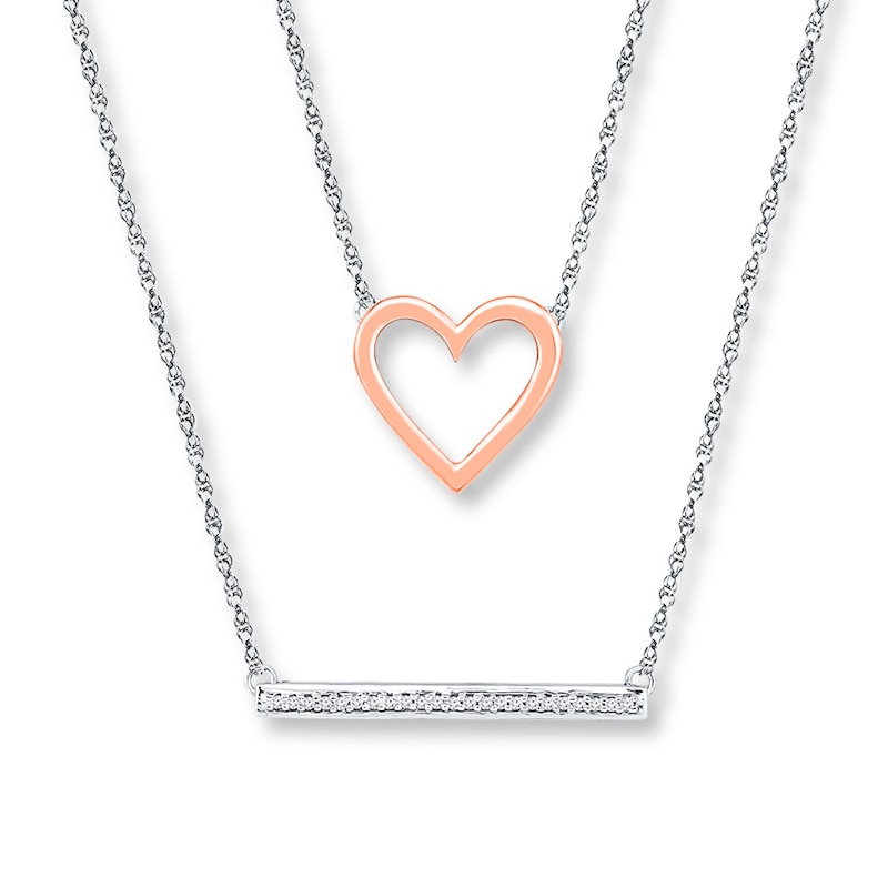 Main Image 1 of Layered Necklace 1/15 ct tw Diamonds Sterling Silver &10K Rose Gold 18.4"