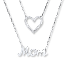 Mom Layered Necklace 1/10 ct tw Diamonds Sterling Silver 18.4&quot;