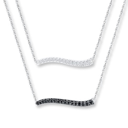Layered Bar Necklace 1/4 ct tw Diamonds Sterling Silver 18.75"
