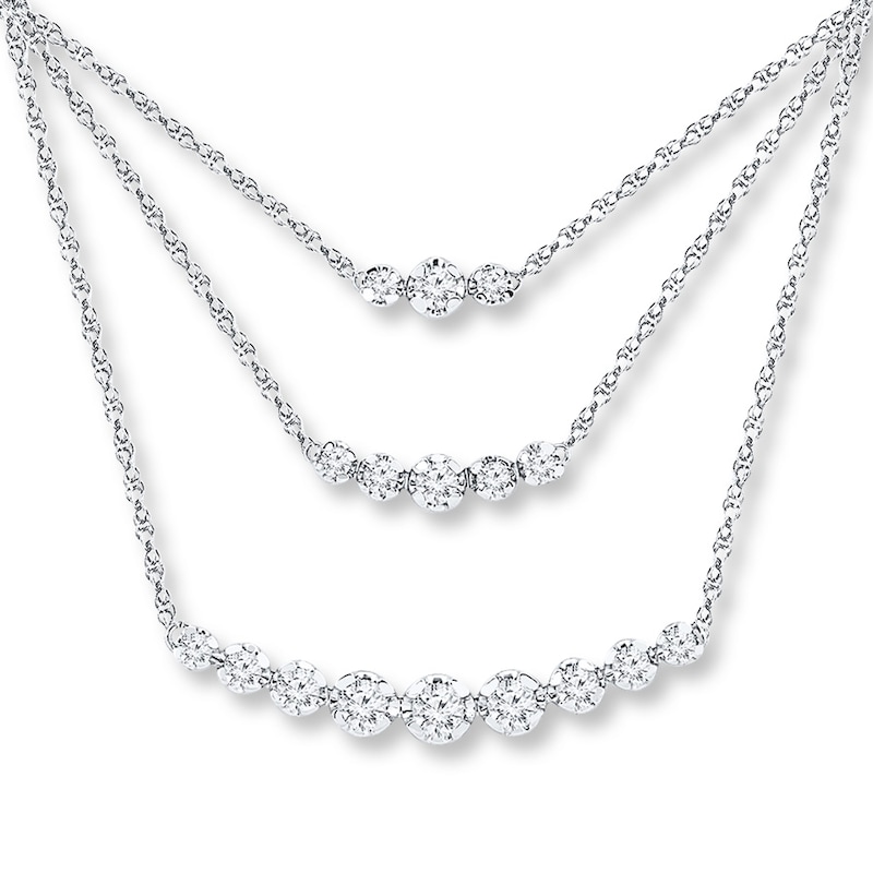 Triple Layer Necklace 1 ct tw Diamonds Sterling Silver 18.3"
