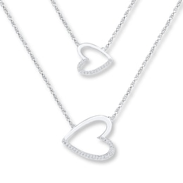 Layered Heart Necklace 1/10 ct tw Diamonds Sterling Silver 18.3"