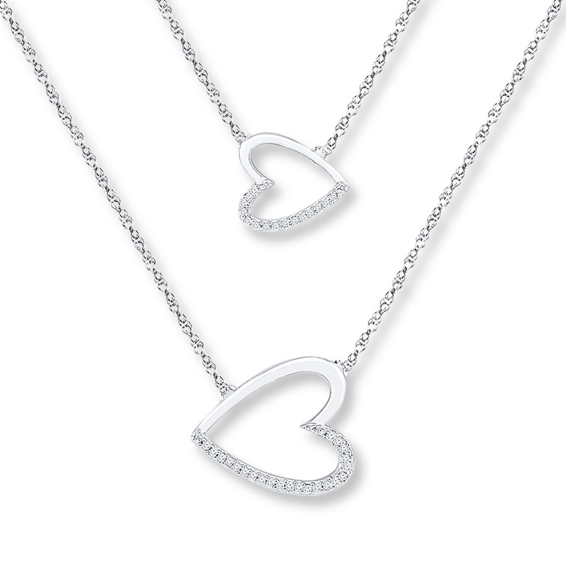Layered Heart Necklace 1/10 ct tw Diamonds Sterling Silver 18.3"