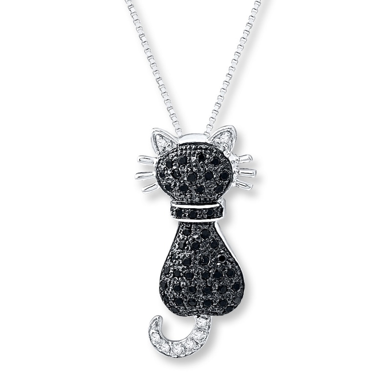 Diamond Cat Necklace 1/3 ct tw Round-cut Sterling Silver 18"